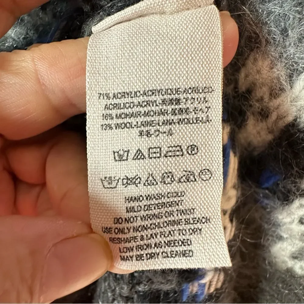 Free People Gray and Blue Geometric Cardigan 13% wool